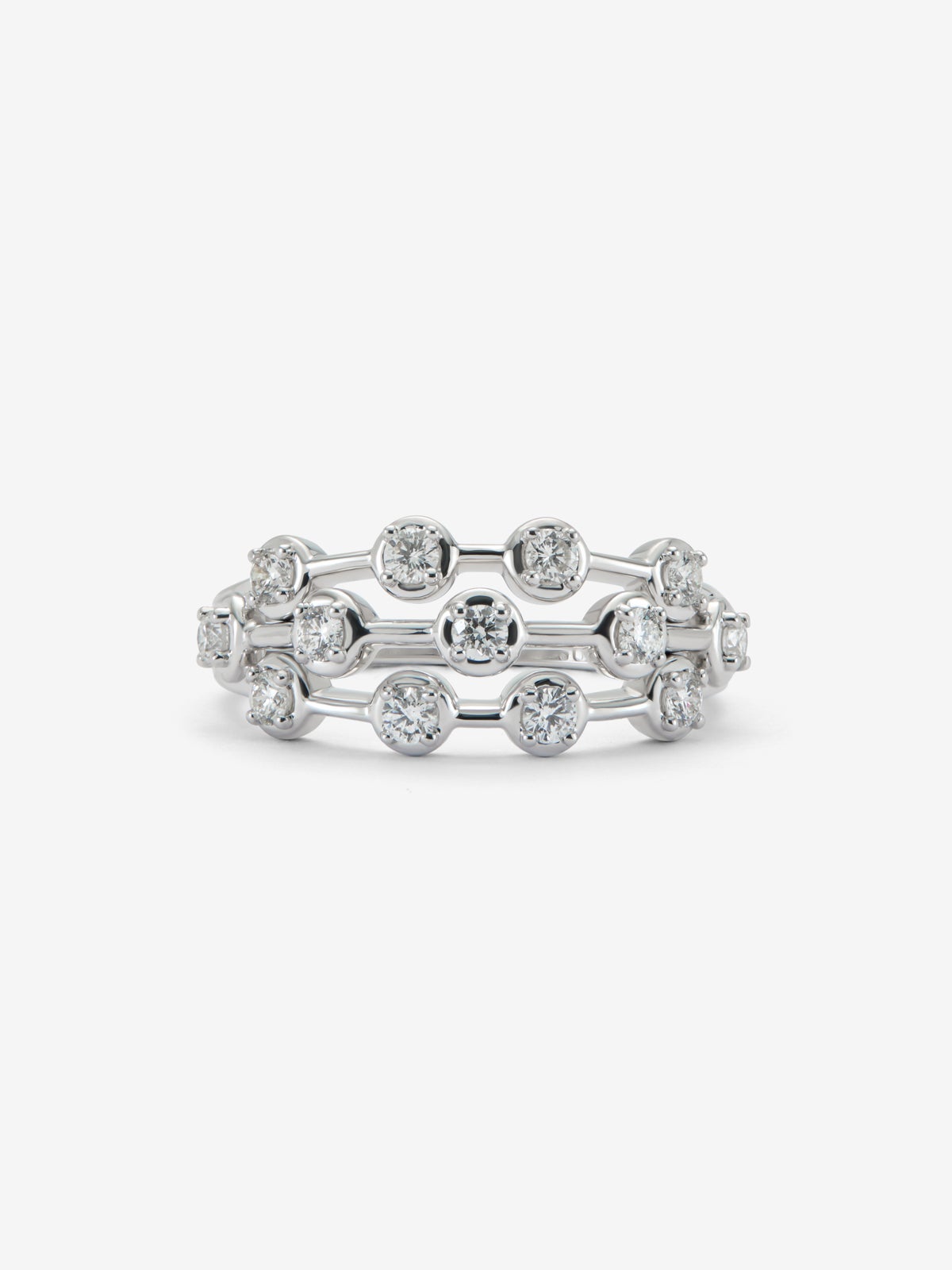 Anillo multibrazo de oro blanco de 18K con 13 diamantes en talla brillante con un total de 0,45 cts