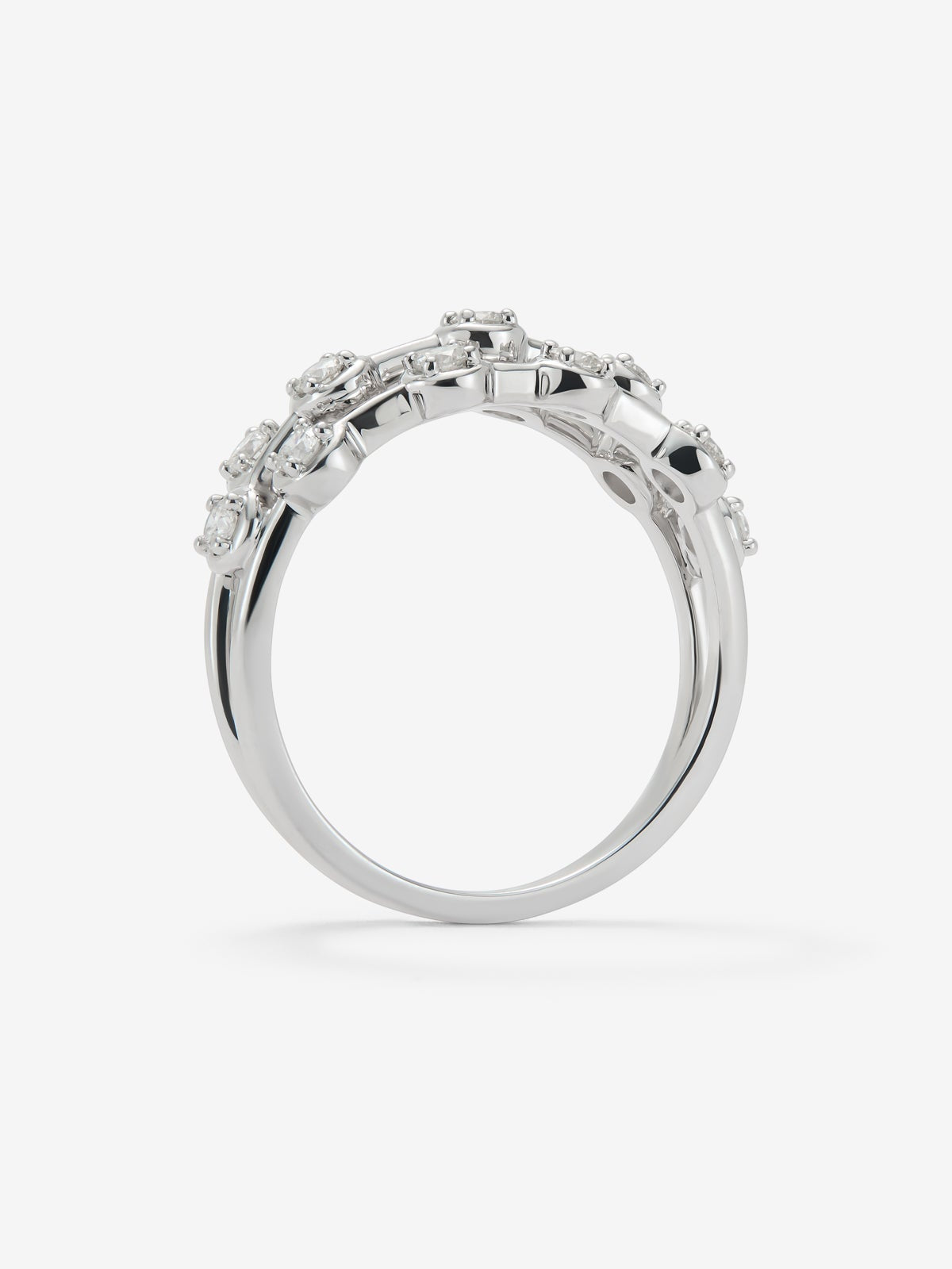 Anillo multibrazo de oro blanco de 18K con 13 diamantes en talla brillante con un total de 0,45 cts