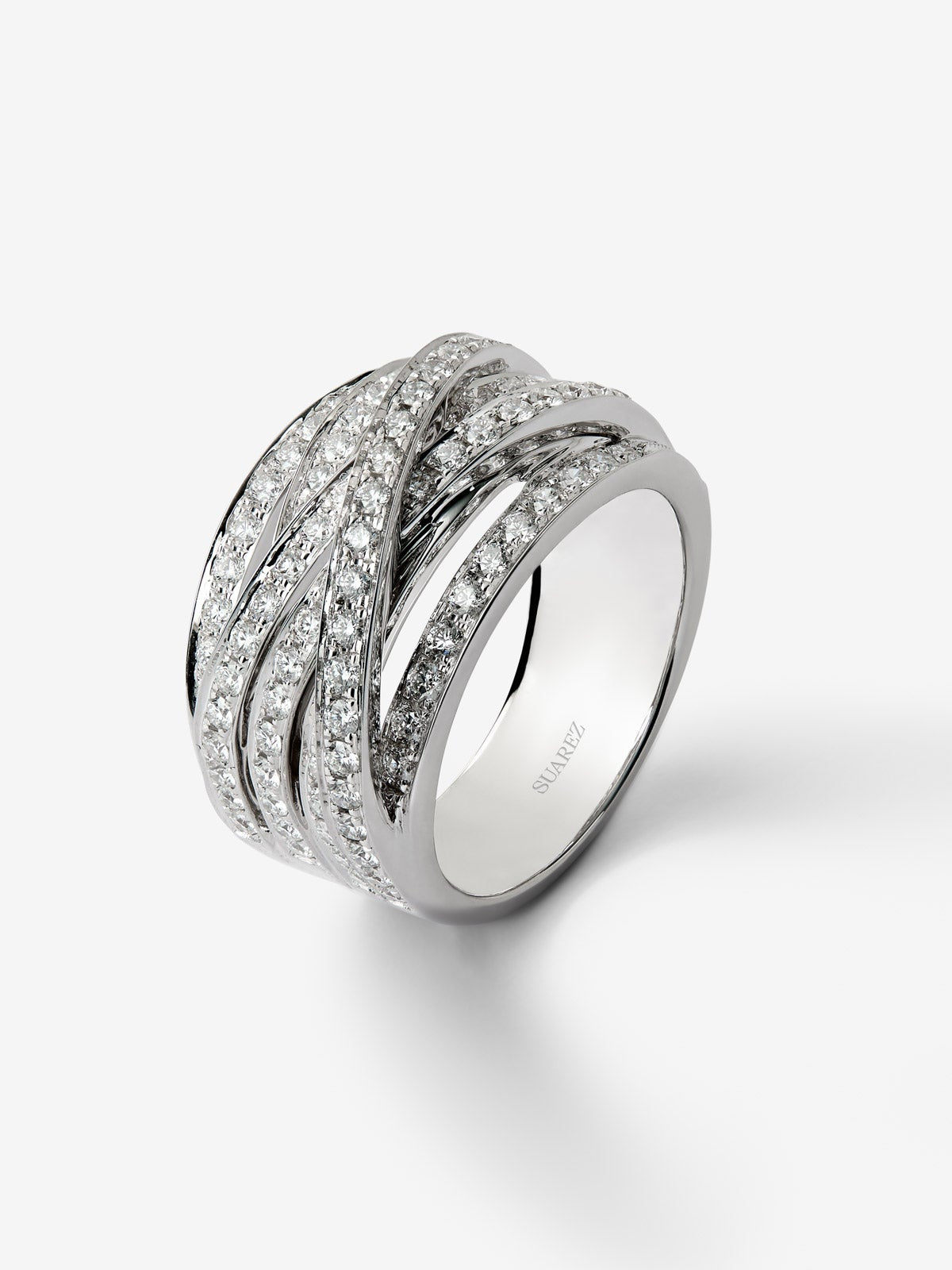 Anillo multibrazo de oro blanco de 18K con 100 diamantes en talla brillante con un total de 1,4 cts