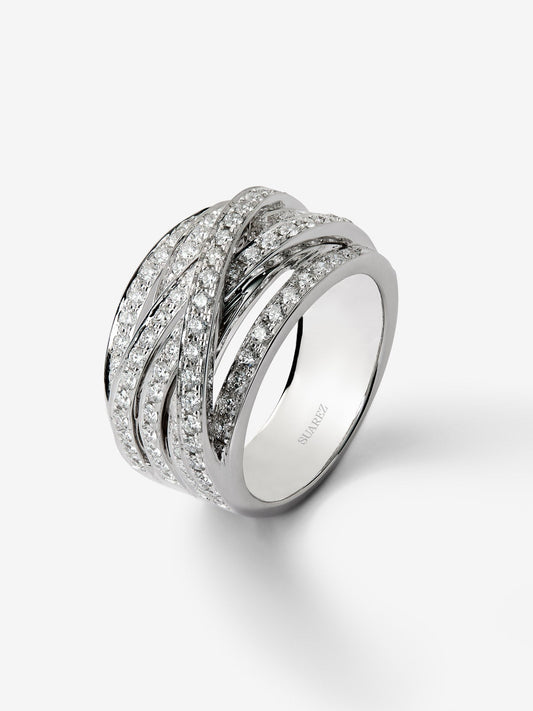 Anillo multibrazo de oro blanco de 18K con 100 diamantes en talla brillante con un total de 1,4 cts