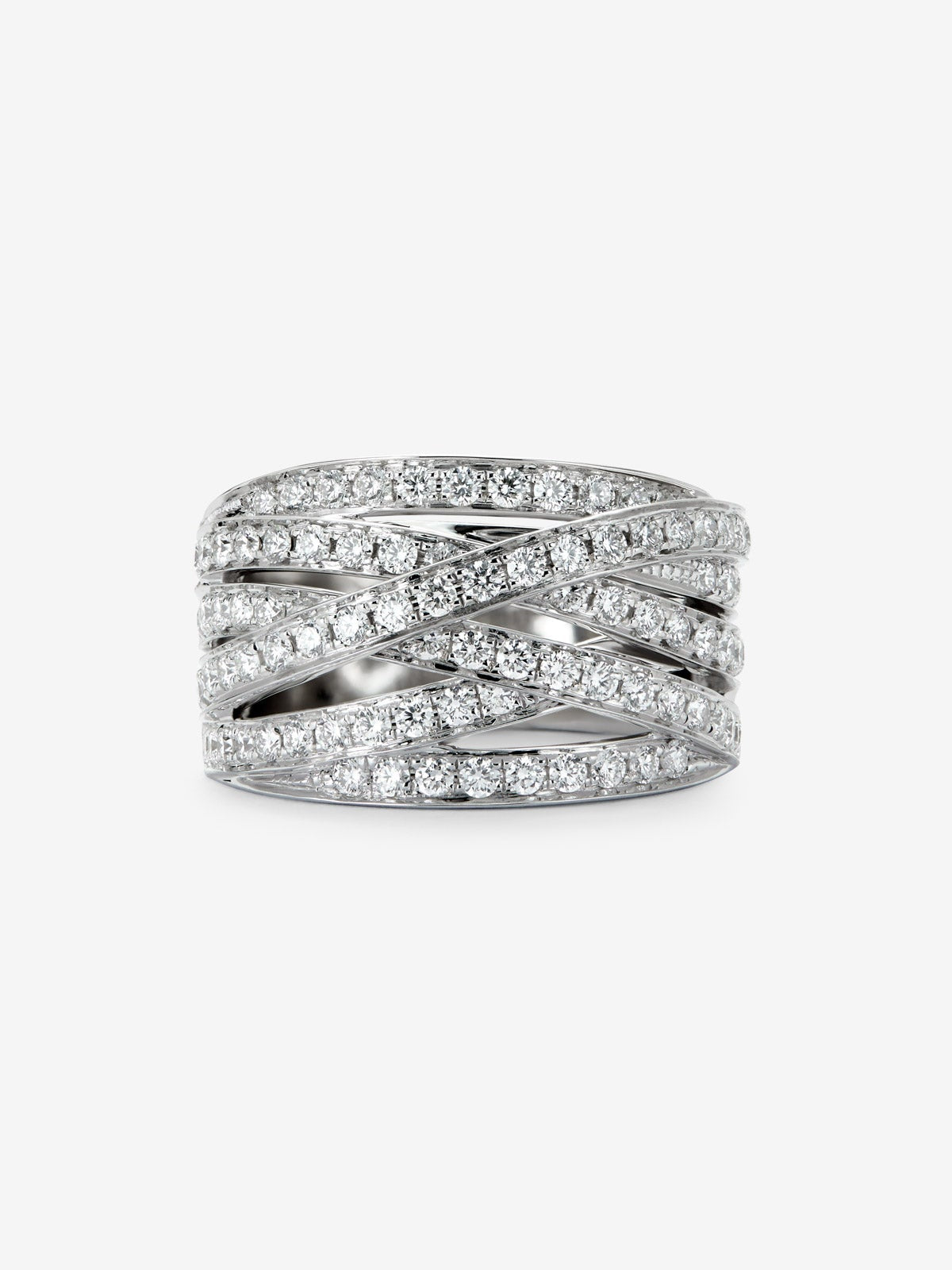 Anillo multibrazo de oro blanco de 18K con 100 diamantes en talla brillante con un total de 1,4 cts