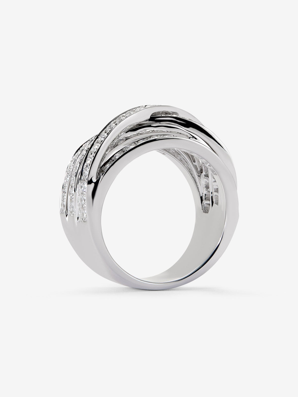 Anillo multibrazo de oro blanco de 18K con 100 diamantes en talla brillante con un total de 1,4 cts