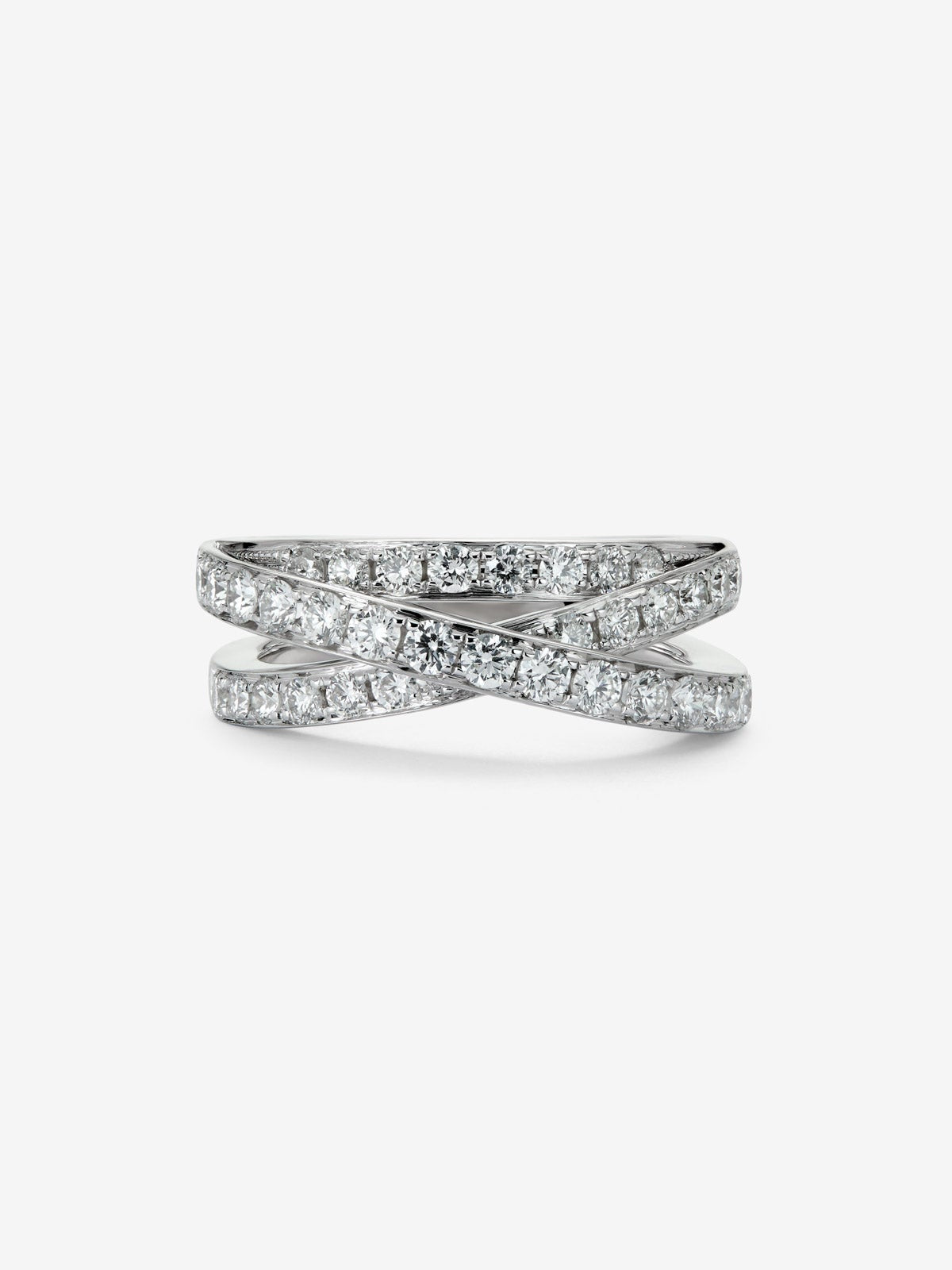 Anillo cruzado de oro blanco de 18K con 169 diamantes en talla brillante con un total de 1,4 cts