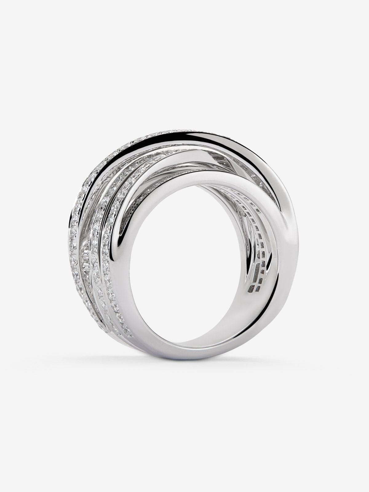 Anillo cruzado de oro blanco de 18K con 169 diamantes en talla brillante con un total de 1,4 cts