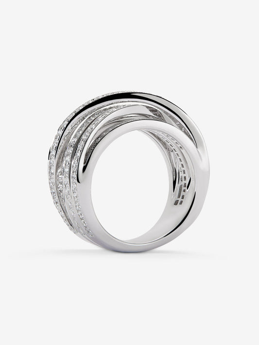 Anillo cruzado de oro blanco de 18K con 169 diamantes en talla brillante con un total de 1,4 cts