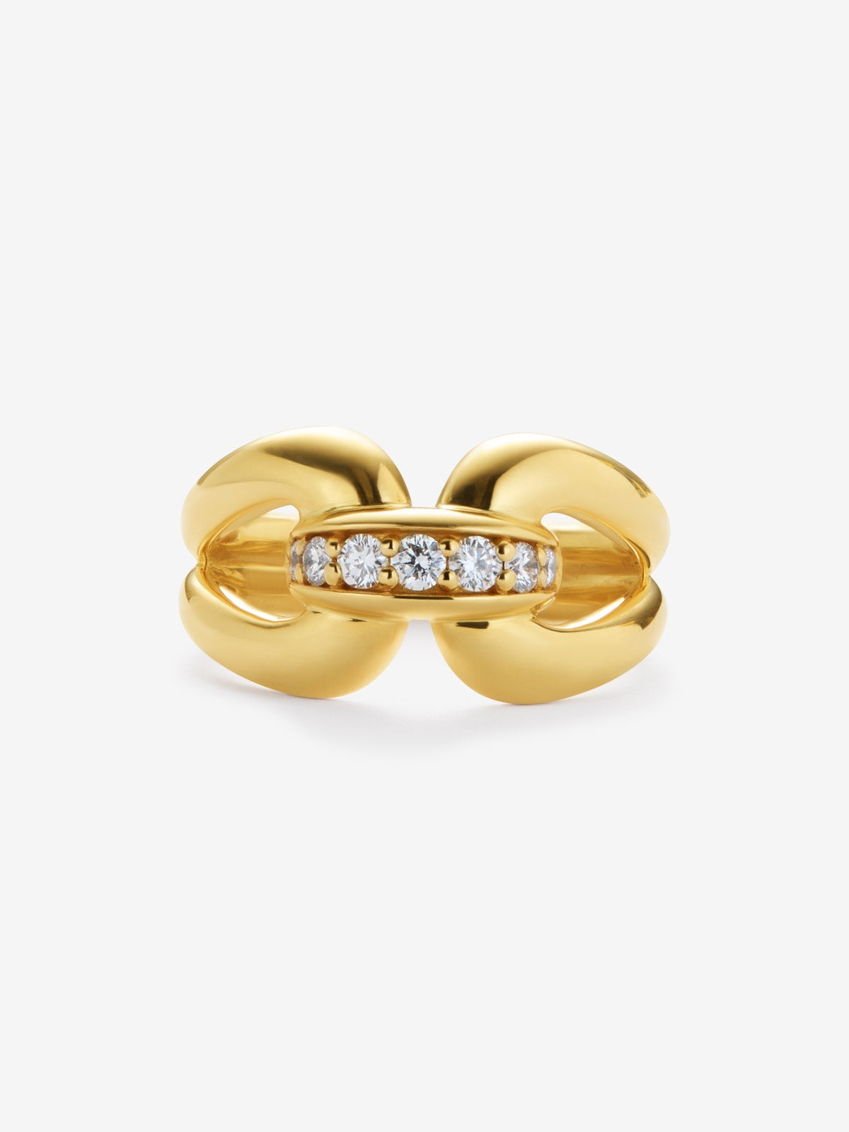 Anillo eslabón de oro amarillo de 18K con 8 diamantes en talla brillante con un total de 0,26 cts