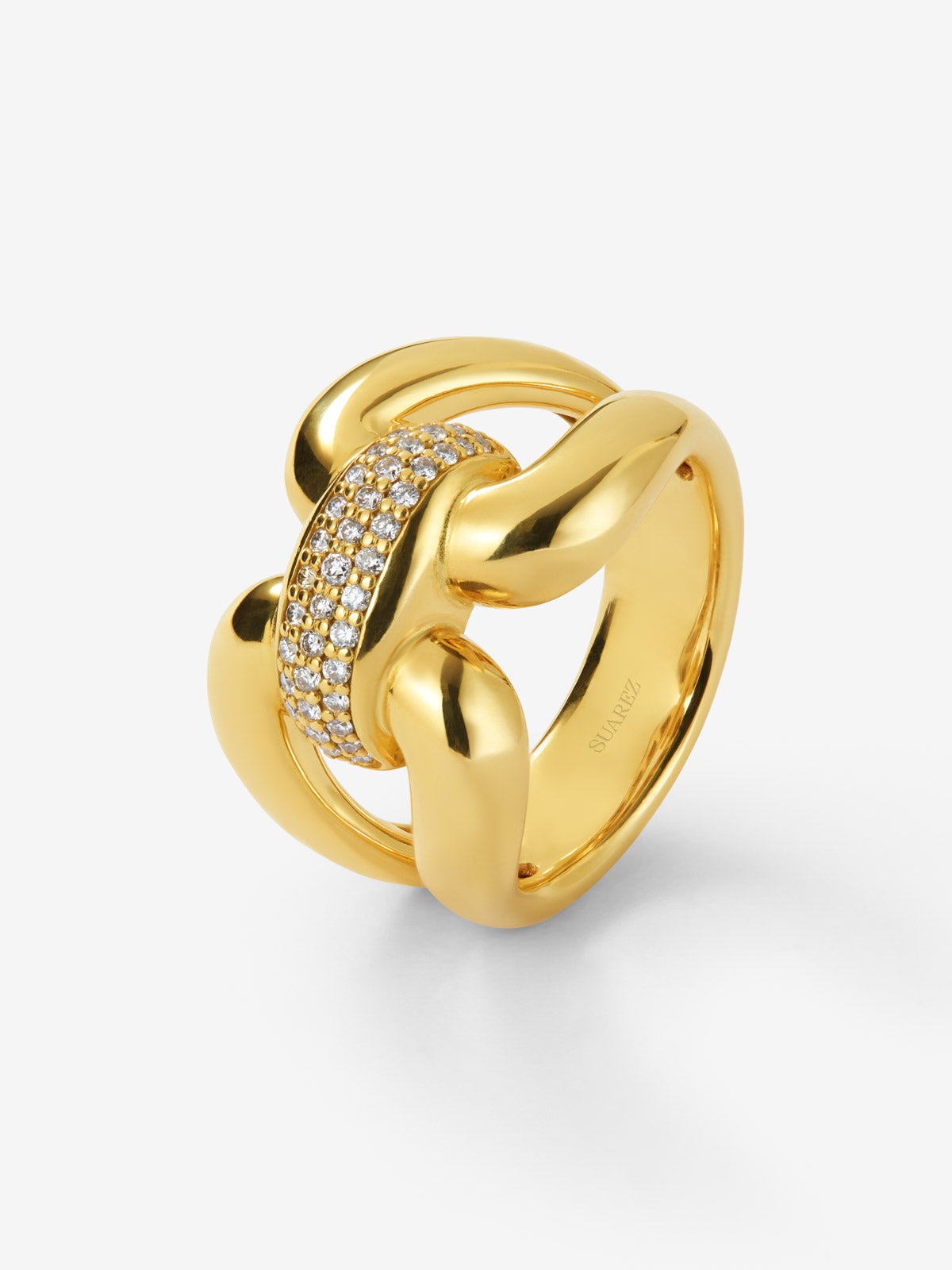 Anillo eslabón de oro amarillo de 18K con pavé de diamantes