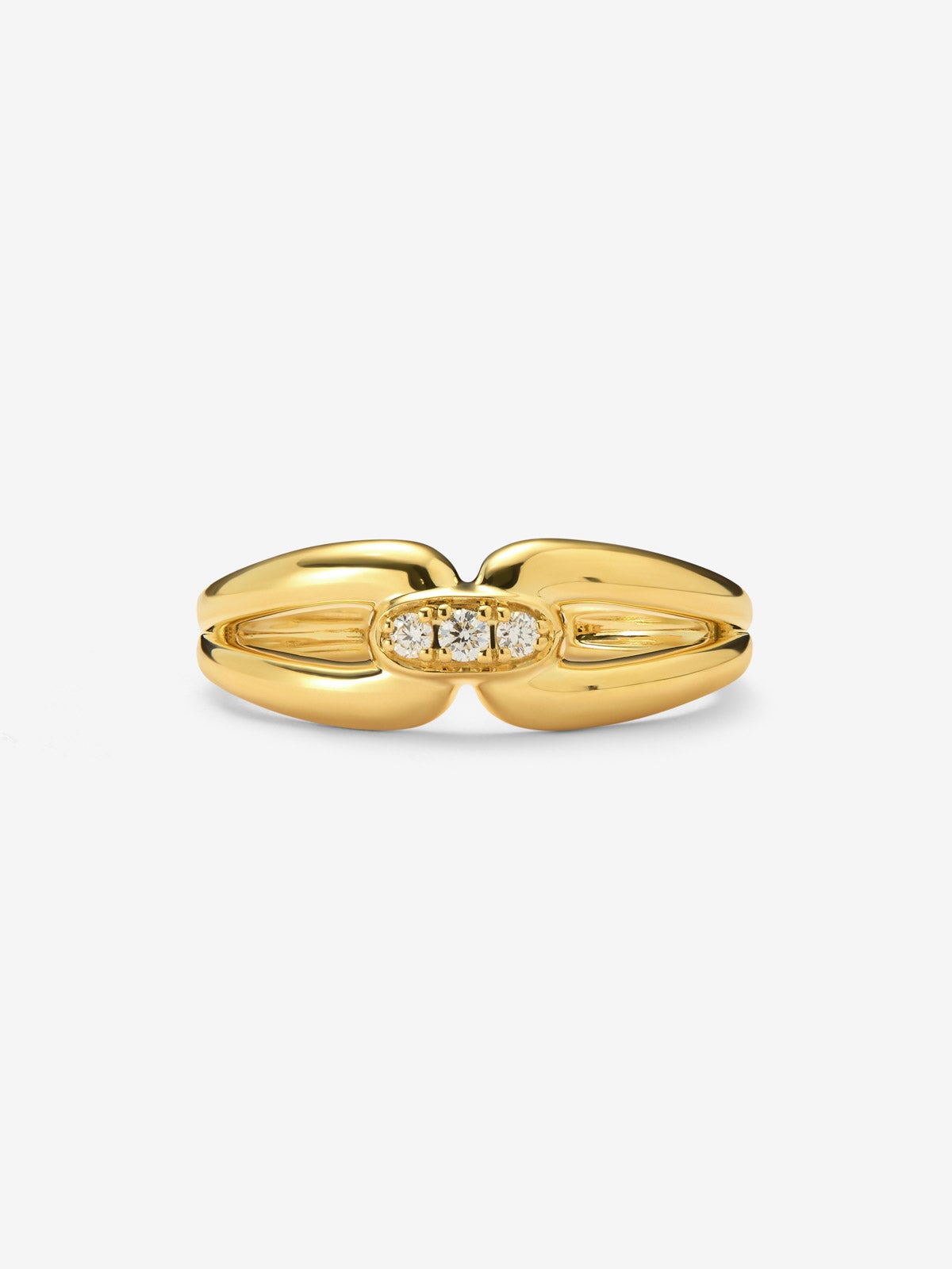 Anillo mini eslabón de oro amarillo de 18K con 3 diamantes en talla brillante con un total de 0,06 cts