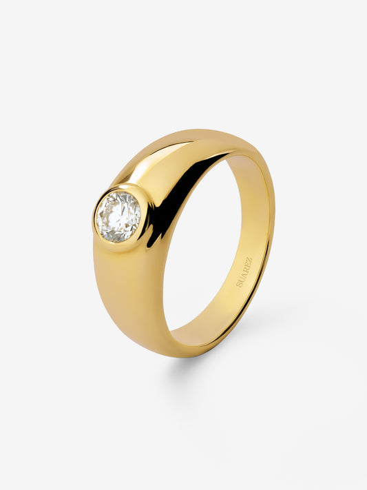 Anillo de oro amarillo de 18K con diamante en talla brillante de 0,4 cts