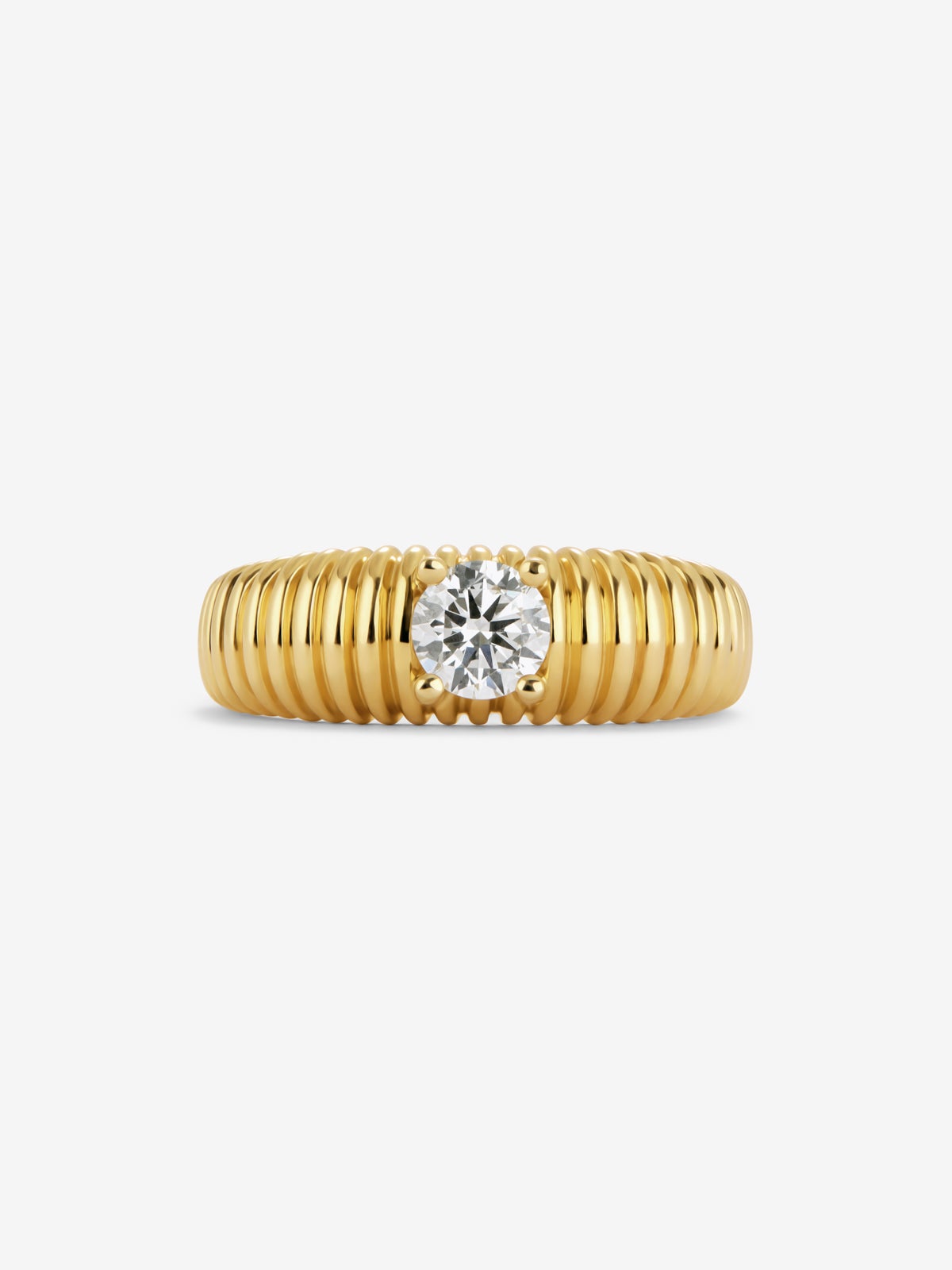 Anillo gallonado de oro amarillo de 18K con diamante en talla brillante de 0,5 cts