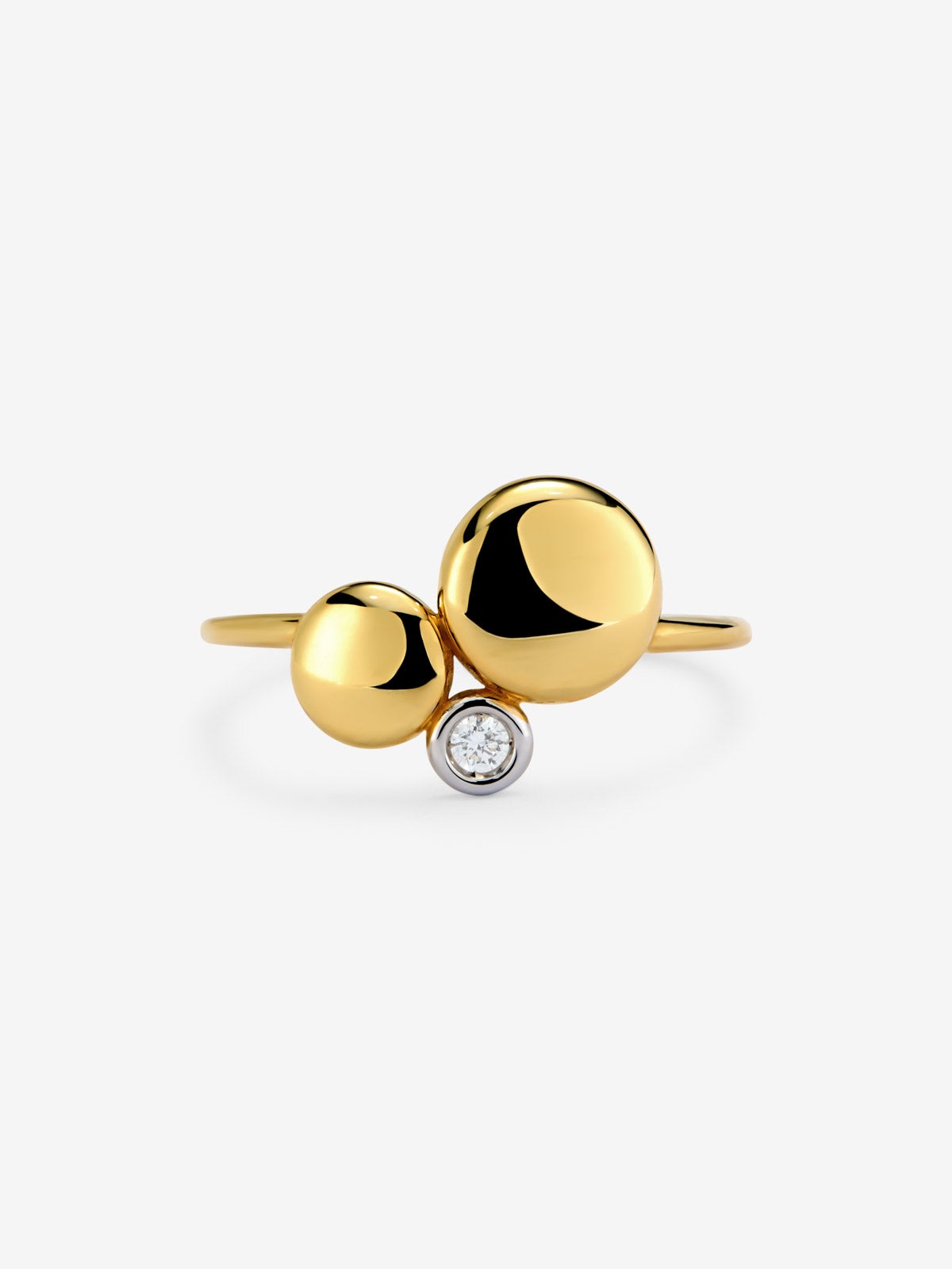 Anillo de oro amarillo de 18K con diamante en talla brillante de 0,03 cts y motivos de esferas