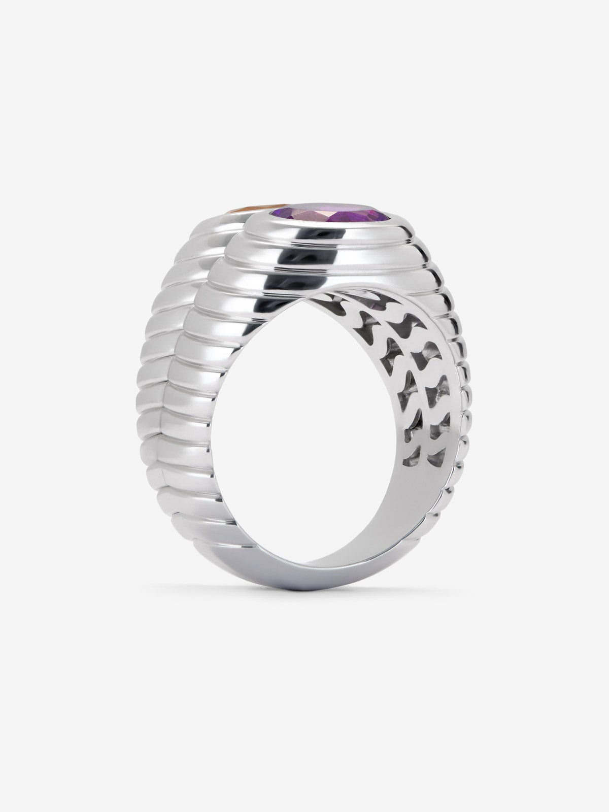 Anillo doble de plata 925 con cuarzo citrino y amatista morada