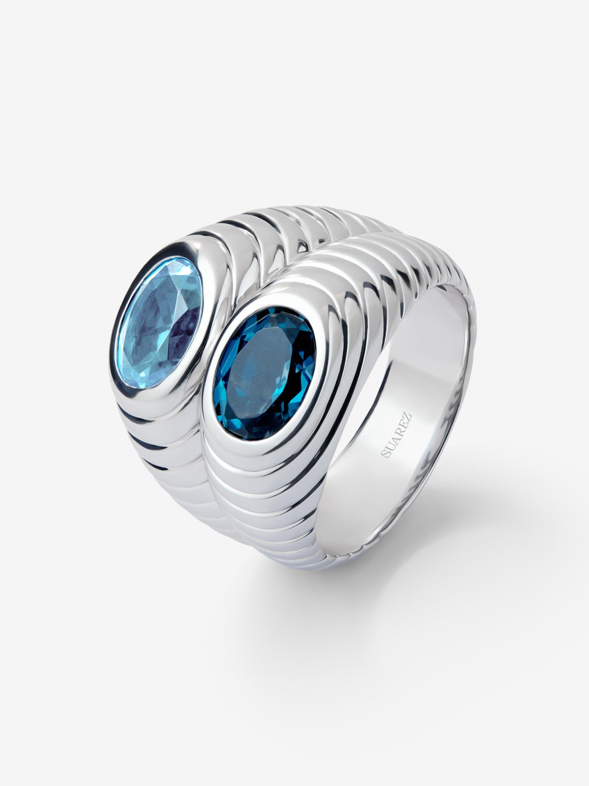 Anillo doble de plata 925 con topacio azul swiss y azul London