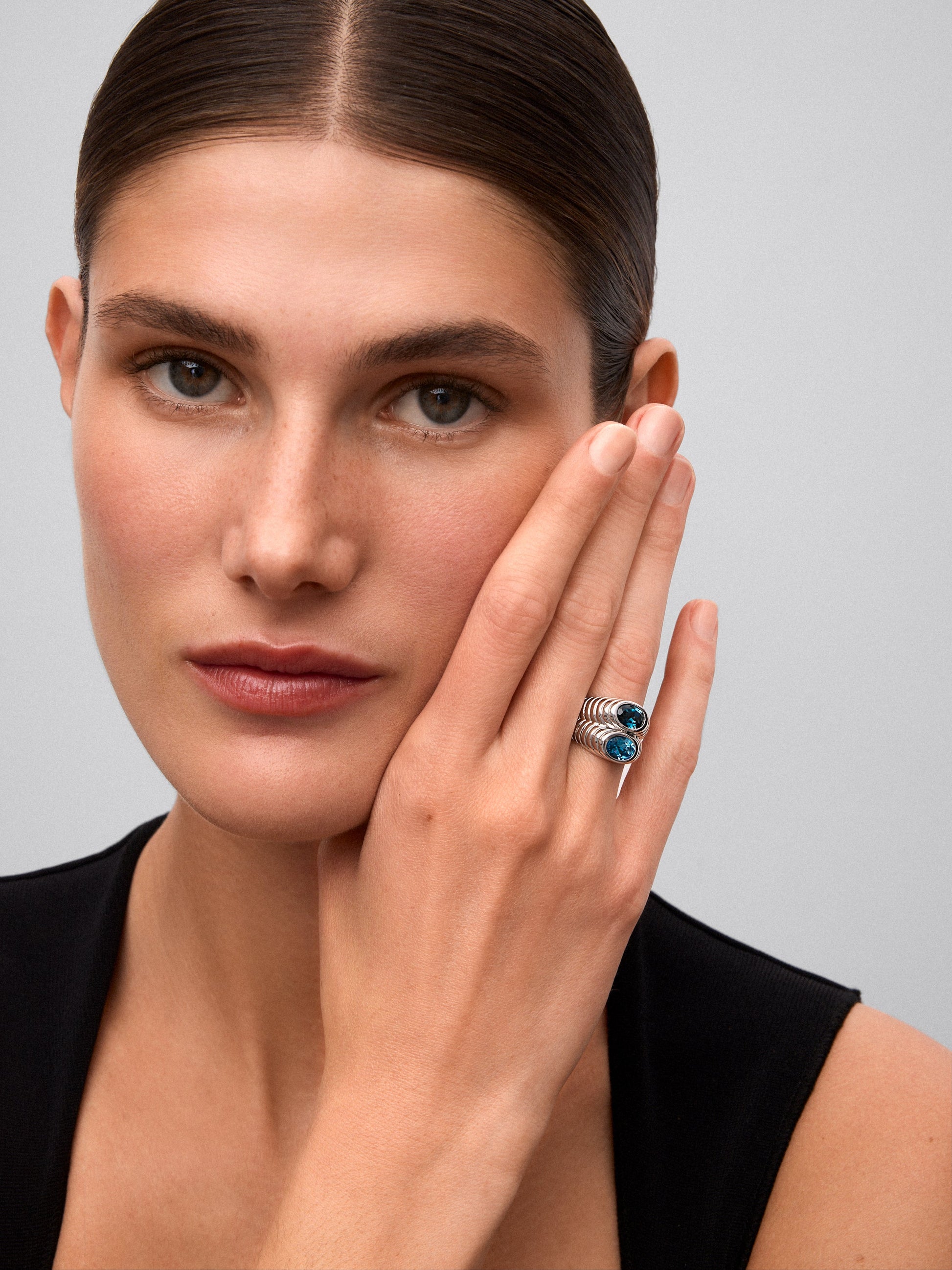 Anillo doble de plata 925 con topacio azul swiss y azul London