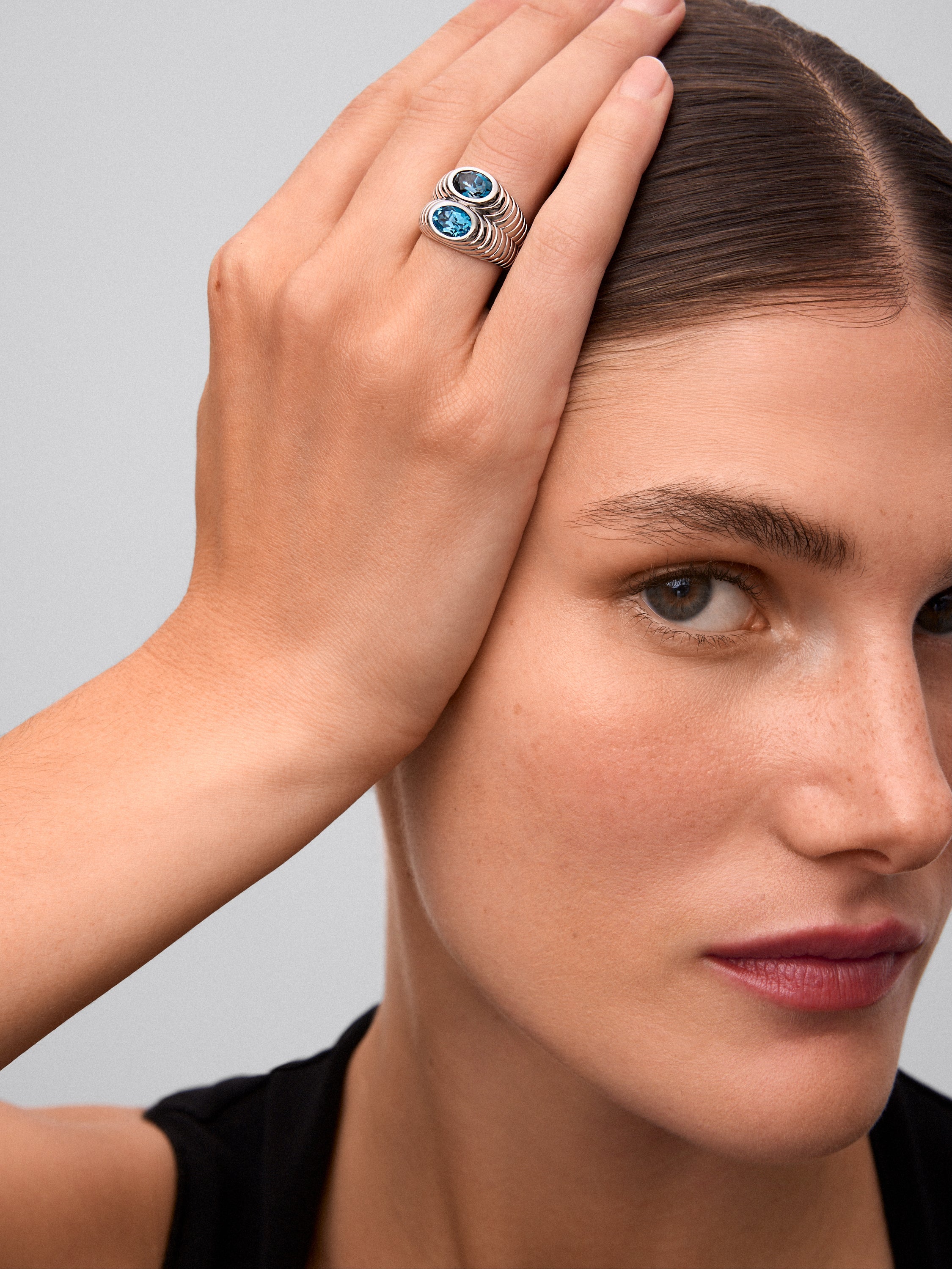 Anillo doble de plata 925 con topacio azul swiss y azul London