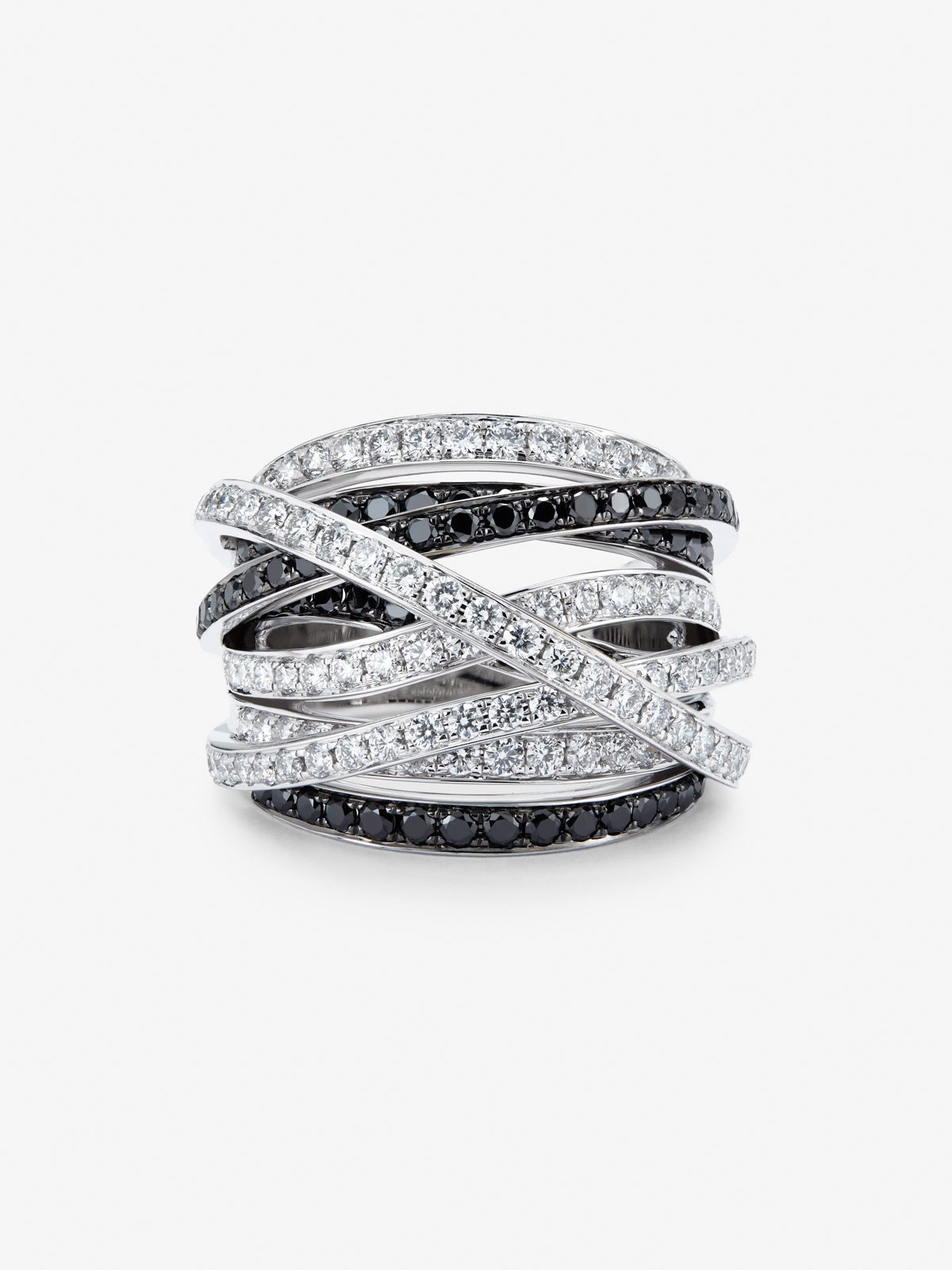 Anillo multibrazo de oro blanco de 18K con 111 diamantes blancos en talla brillante con un total de 2,67 cts y 74 diamantes negros en talla brillante con un total de 1,15 cts