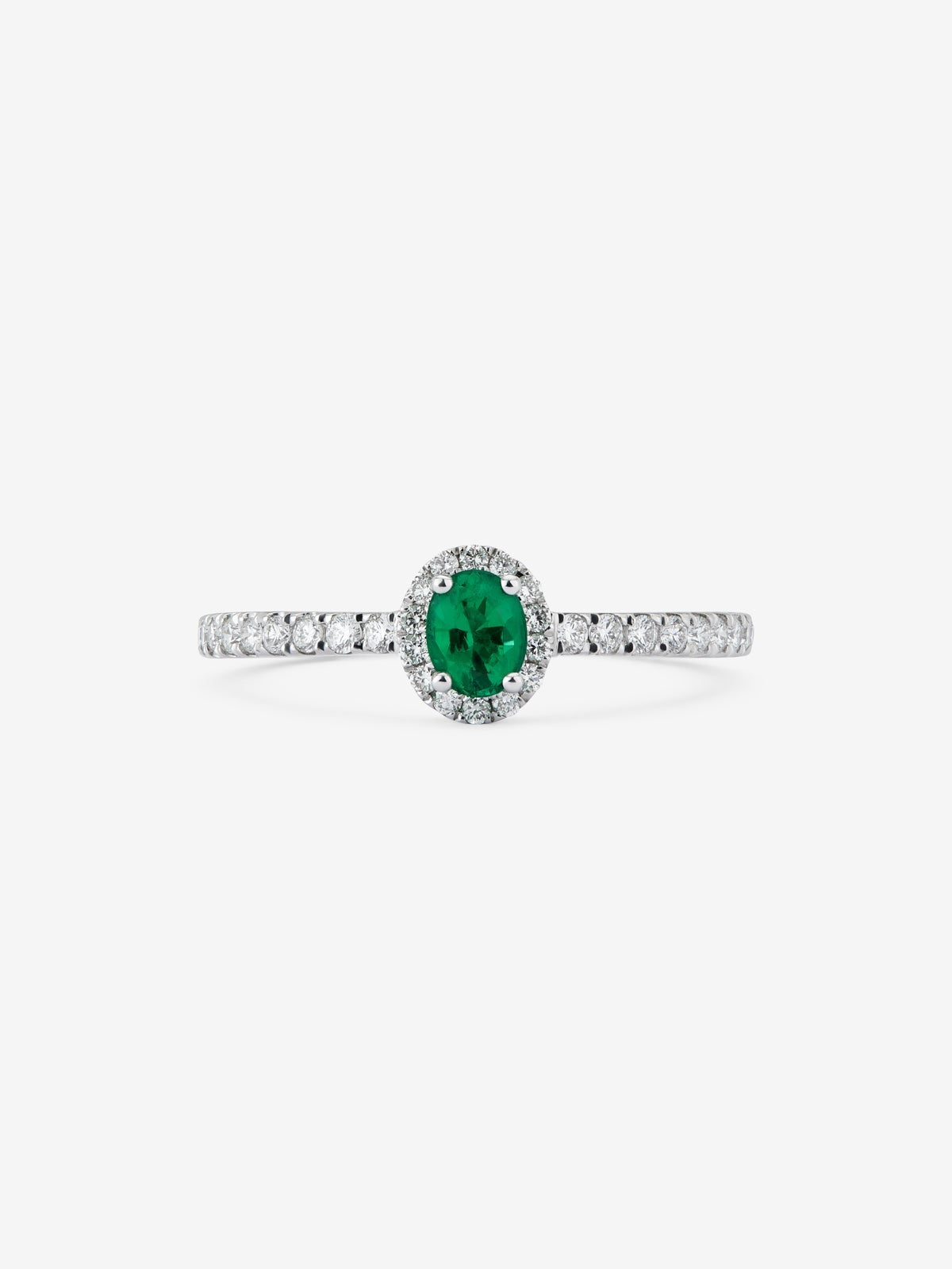 Anillo de oro blanco de 18K con esmeralda