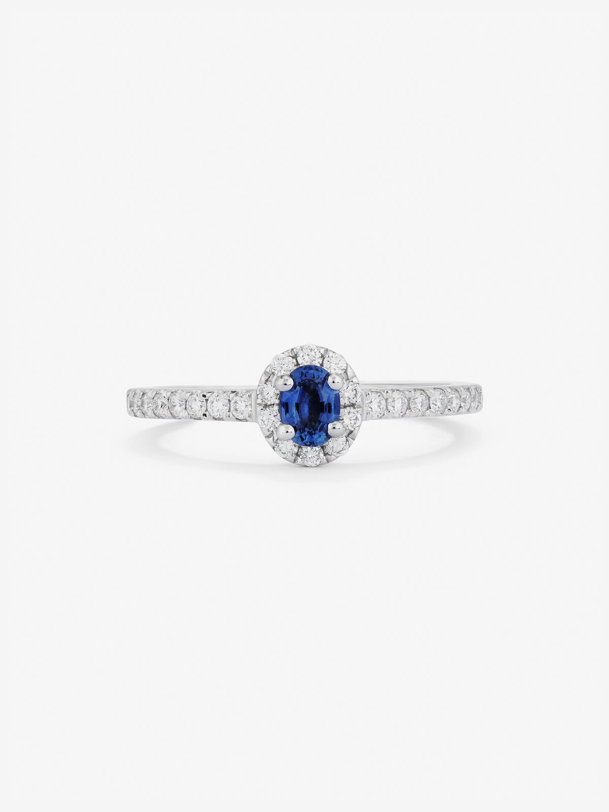 Anillo de oro blanco 18K con zafiro