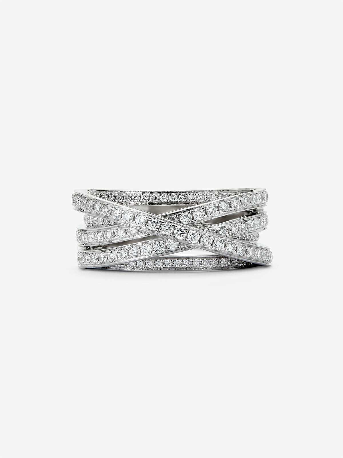 Anillo cruzado de oro blanco de 18K con 169 diamantes en talla brillante con un total de 1,4 cts