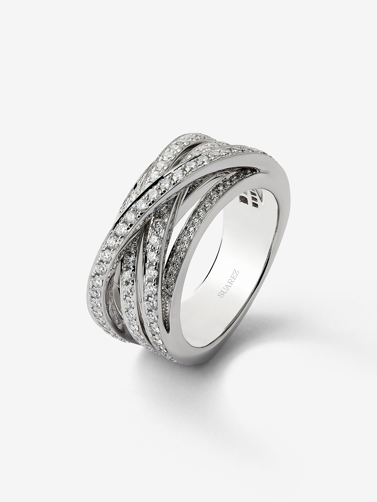 Anillo cruzado de oro blanco de 18K con 169 diamantes en talla brillante con un total de 1,4 cts