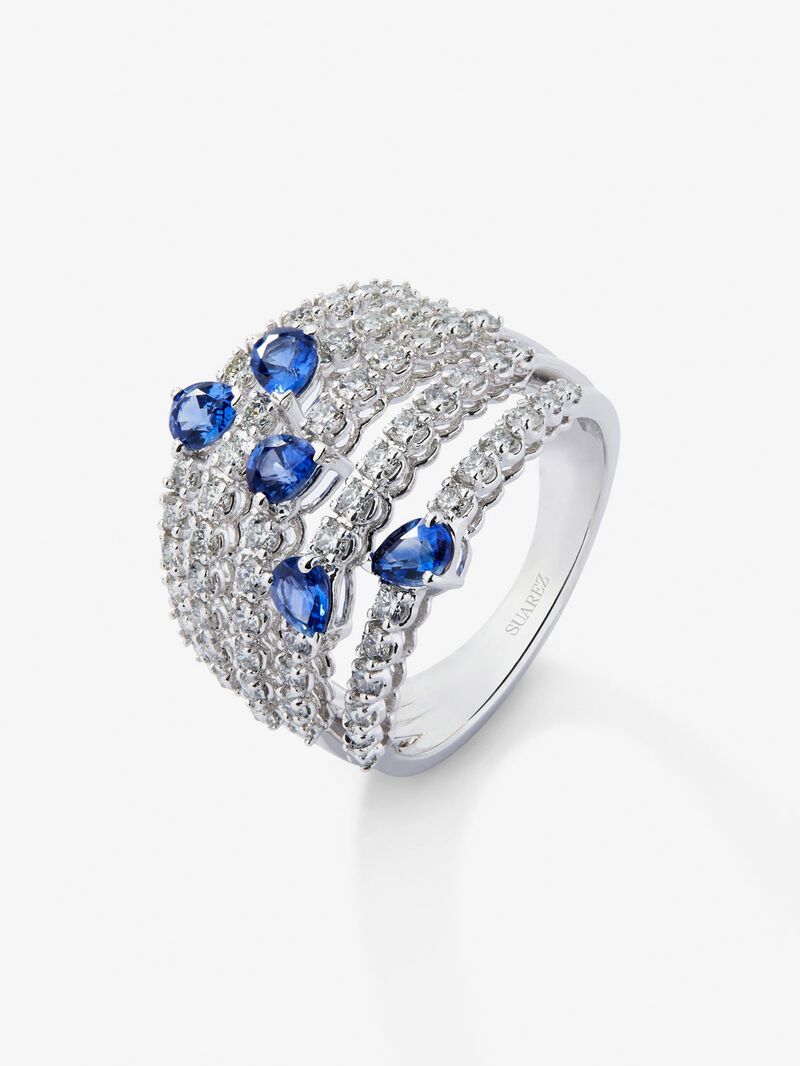 You and me ring in 18K white gold with 5 pear-cut blue sapphires with a total of 1.13 cts and 60 brilliant-cut diamonds with a total of 1 cts image number 0