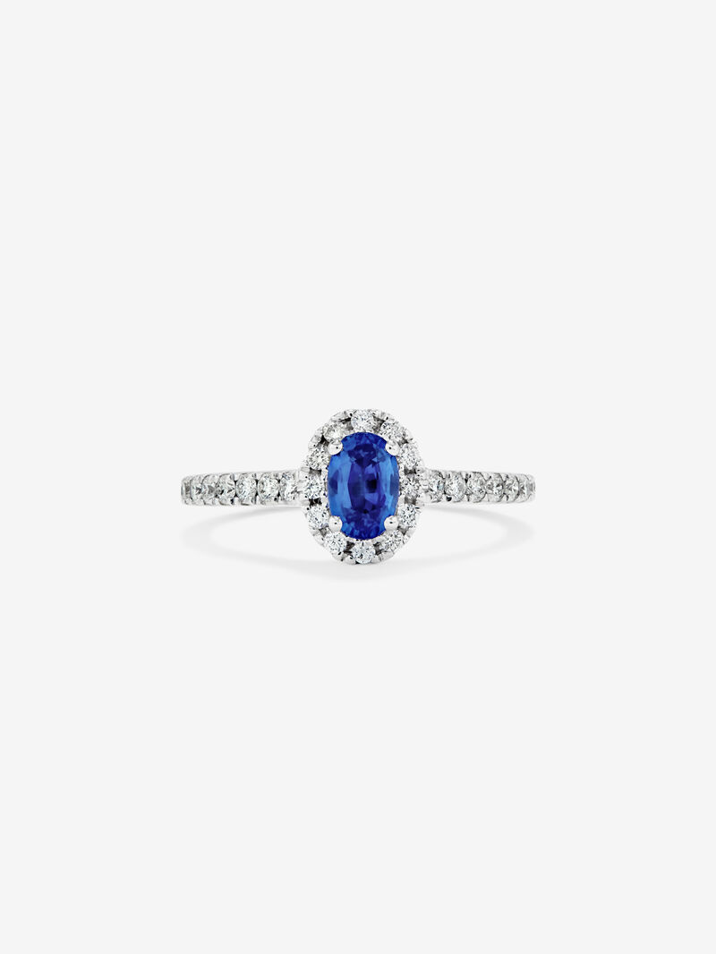 18K White Gold Ring with Blue Zafiro in 0.6 cts and white diamonds in a brilliant 0.39 cts image number 2