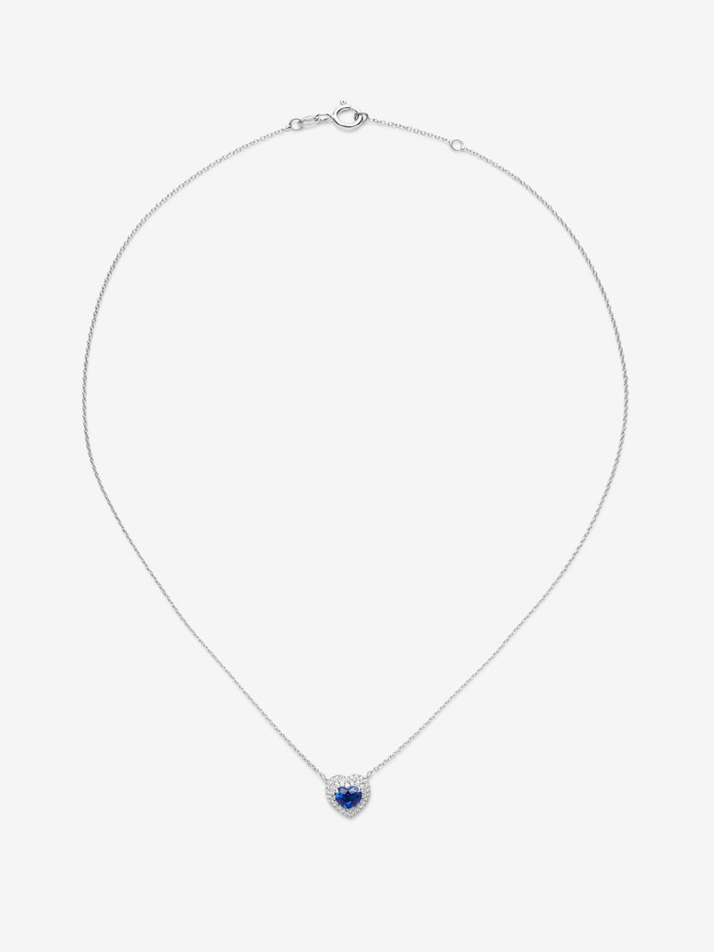 18K white gold pendant with heart-cut blue sapphire of 0.97 cts and brilliant-cut diamonds with a total of 0.22 cts image number 0