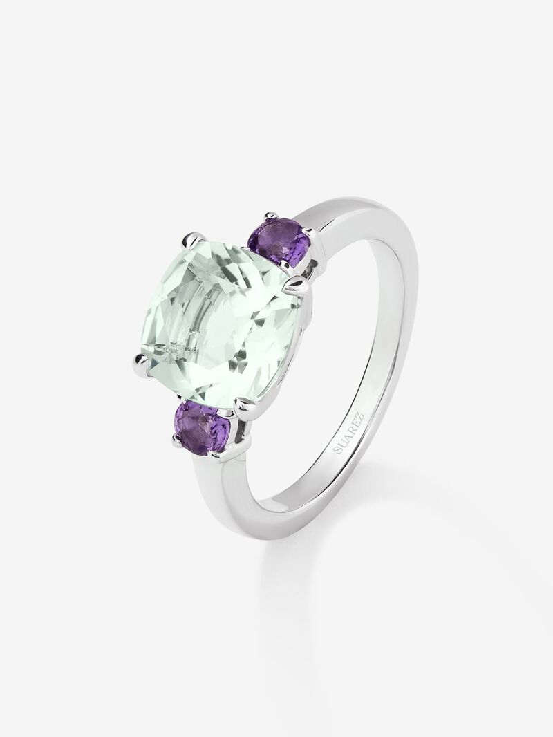 928 Silver Trio Ring with Green and Purple Amethyst image number 0