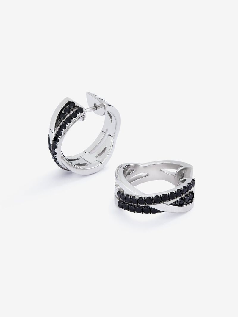 Double crossed hoop earrings made of 925 silver with spinels. image number 2