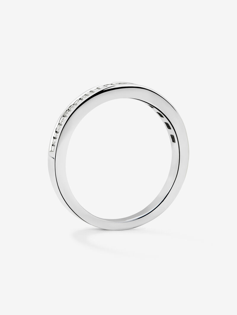 Half engagement ring band made from 18K white gold with baguette cut diamonds set in band. image number 4