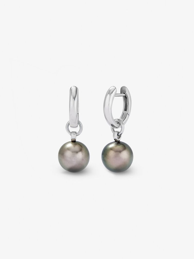925 silver hoop earrings with 2 9mm Tahitian pearls image number 0