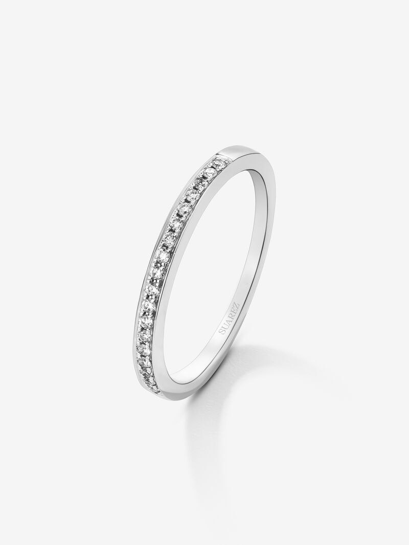 18K White Gold Commitment Media Ring with 0.10CT band diamonds image number 0