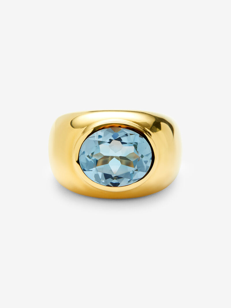 18K yellow gold ring with oval-cut sky blue topaz image number 2