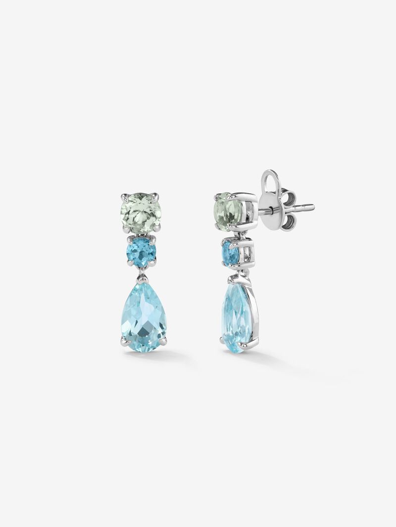 925 silver earrings with pear-cut sky blue topazes of 3.4 cts, brilliant-cut Swiss blue topazes of 0.57 cts and brilliant-cut green amethysts of 1.2 cts image number 0