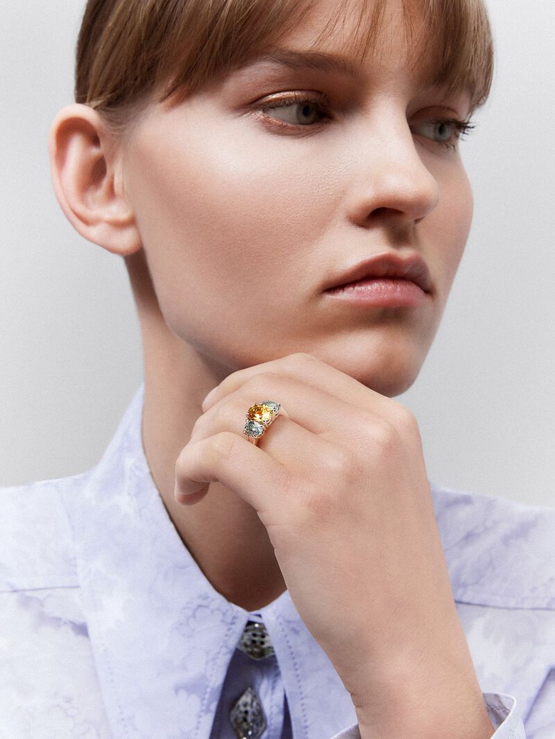 932 Silver Trio Ring with Citrine and Amethysts image number 0