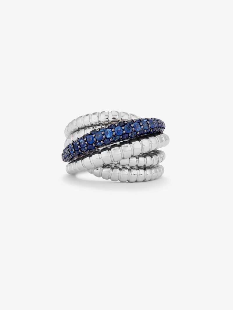 Wide multiband torsade ring in 925 silver with sapphires image number 2