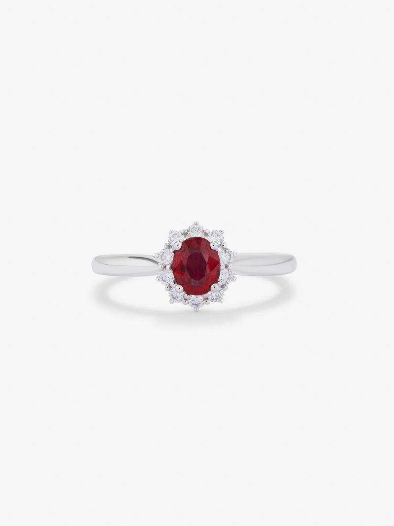 18K White Gold Ring with Red Vivid Ruba in 0.53 cts and white diamonds in bright 0.18 cts image number 2