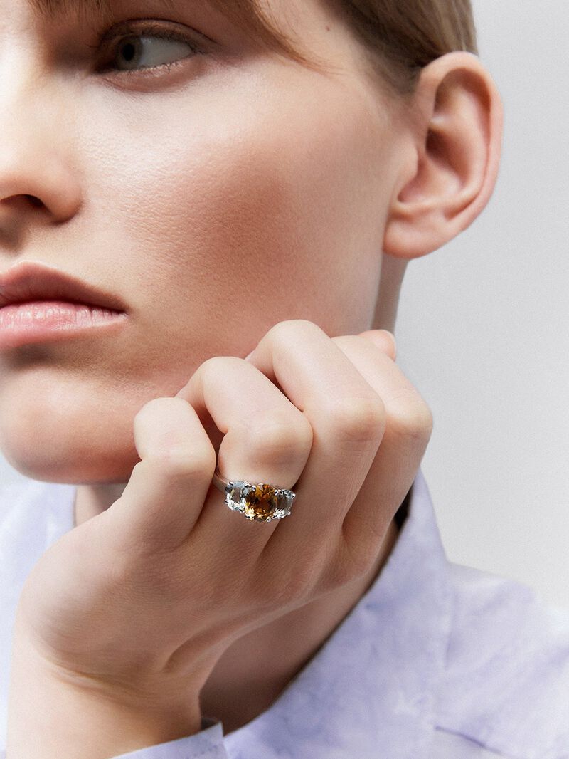 932 Silver Trio Ring with Citrine and Amethysts image number 1