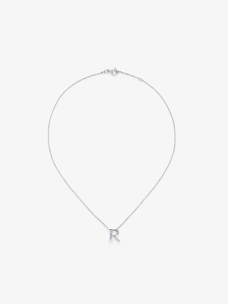 18K white gold pendant with letter R and 14 brilliant-cut diamonds with a total of 0.07 cts image number 0