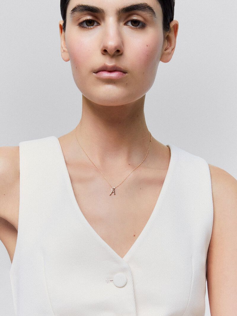 Pendant chain with initial A in 18K rose gold. image number 1