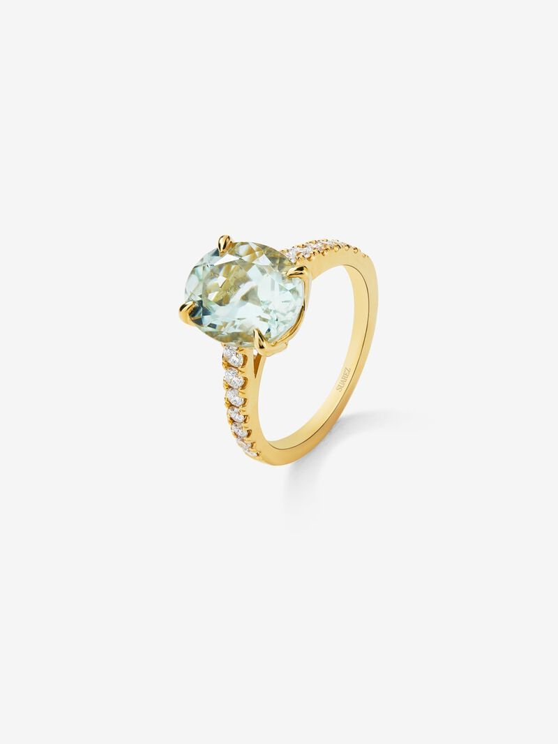 18K yellow gold ring with green and diamond amethyst image number 0