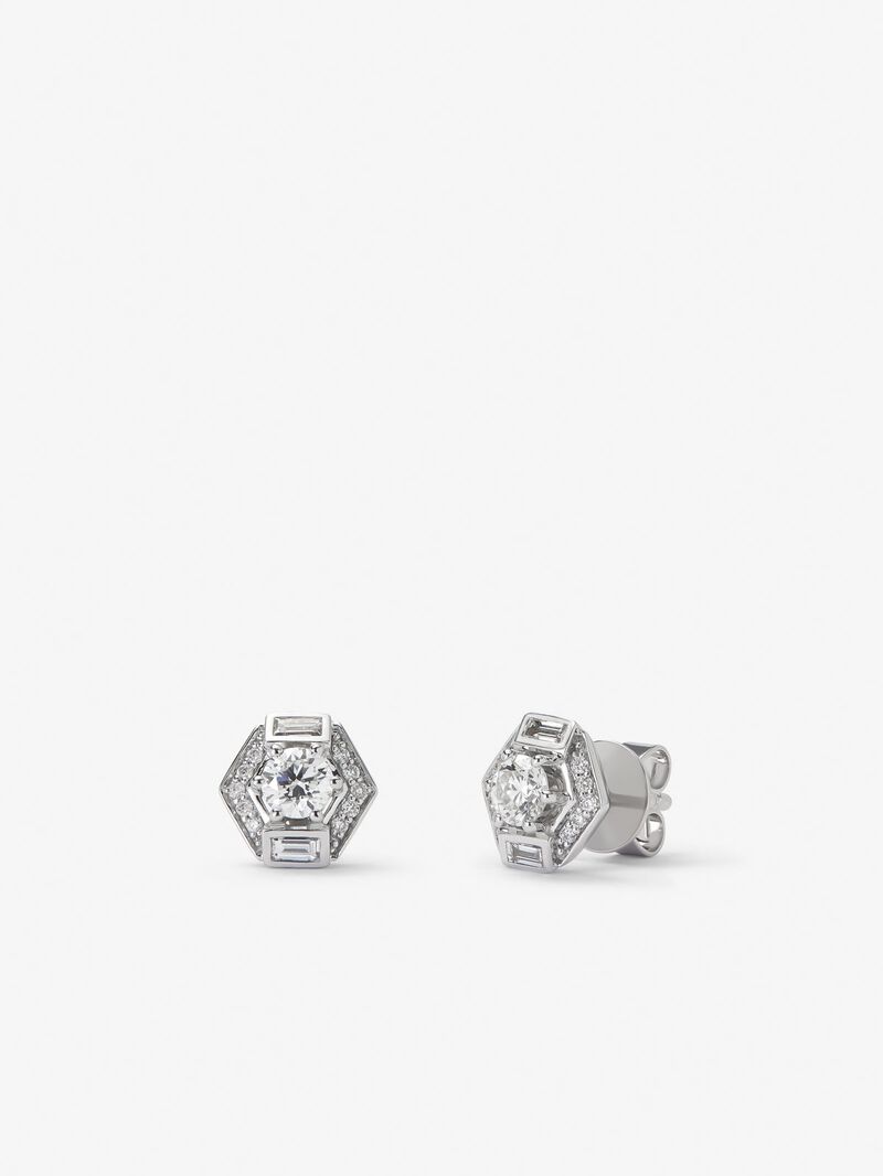 18K white gold earrings with baguette and brilliant cut diamonds image number 0