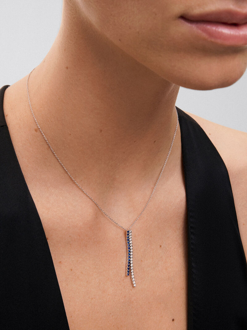18K white gold necklace with white diamonds and blue sapphires image number 3