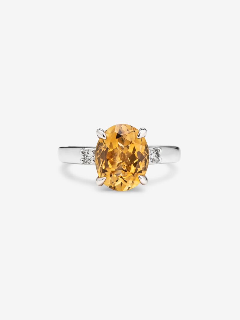 928 Silver triplet ring with citrine and diamonds. image number 2