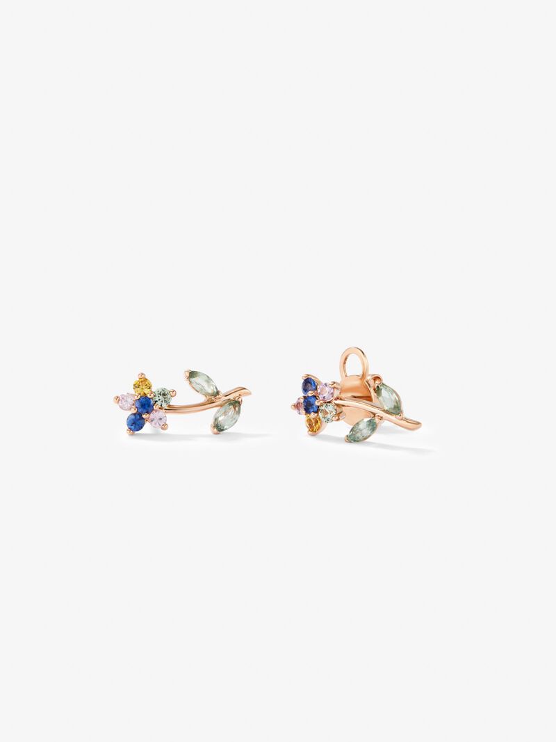 Pink gold earrings with multicolored sapphires image number 0