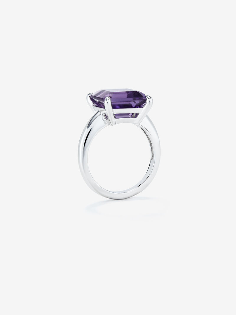 Silver ring with purple amethyst stone image number 4