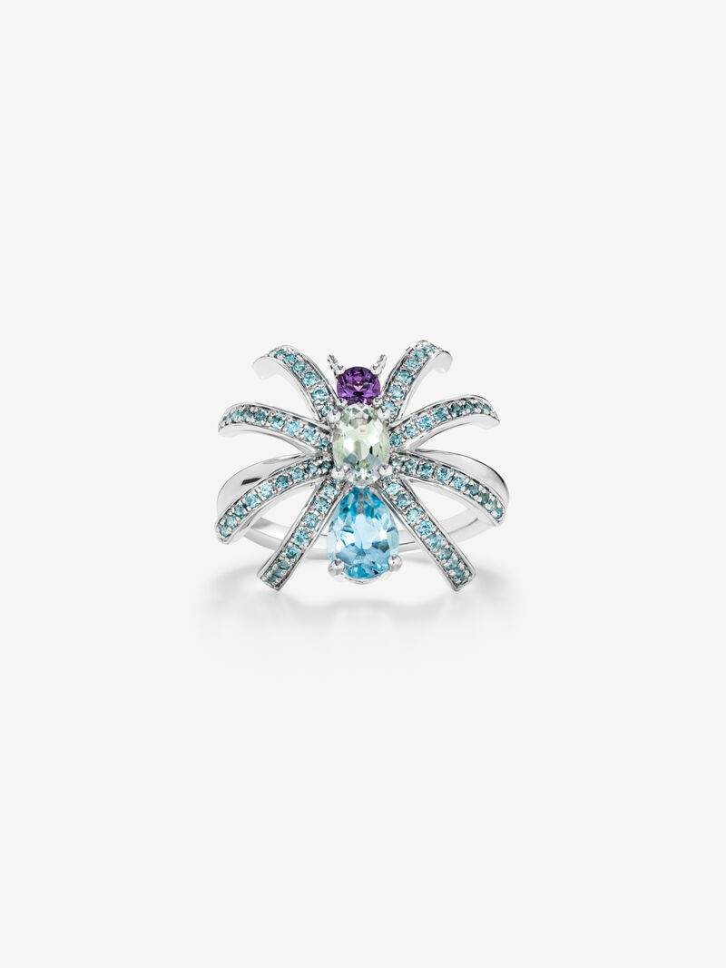 Silver Spider Ring with Topacios and amethyst image number 1