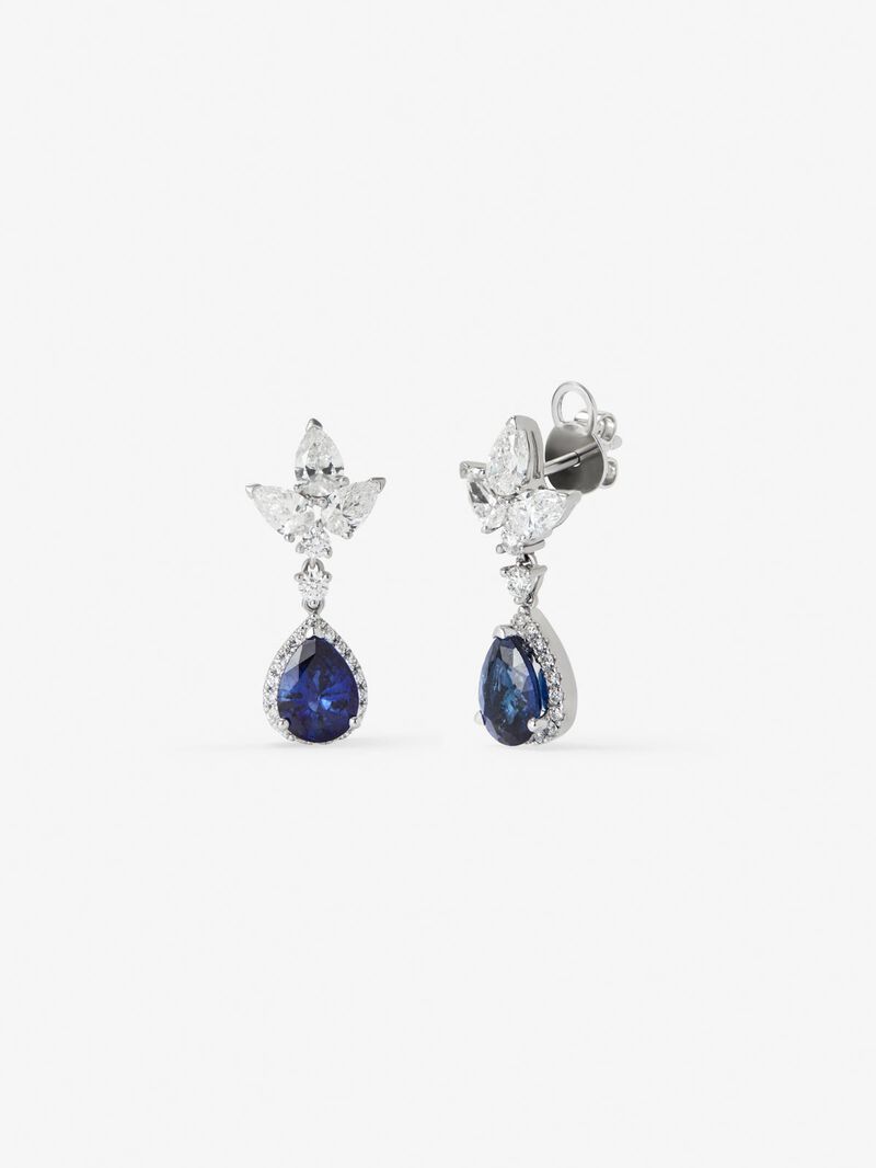 18K white gold earrings with 2 pear-cut pink sapphires with a total of 5.25 cts, 6 cut diamonds with a total of 1.2 cts and 4 brilliant-cut diamonds with a total of 0.14 cts image number 0