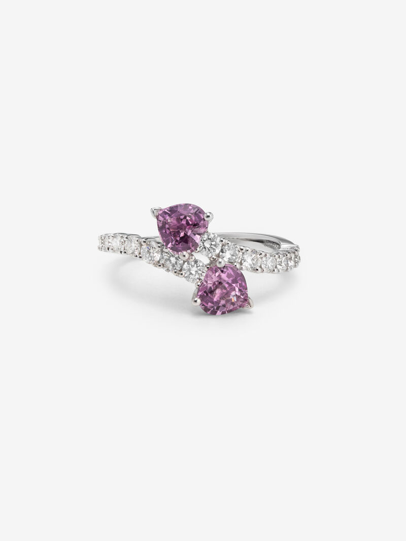 You and I 18k White Gold Ring with pink sapphires in 1.52 cts and white diamonds in a bright 0.6 cts diamonds image number 2