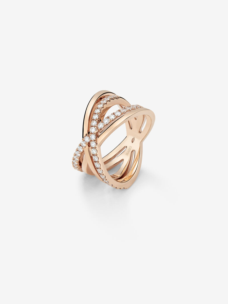 18K Rose Gold Double Crossed Ring with Diamonds image number 1